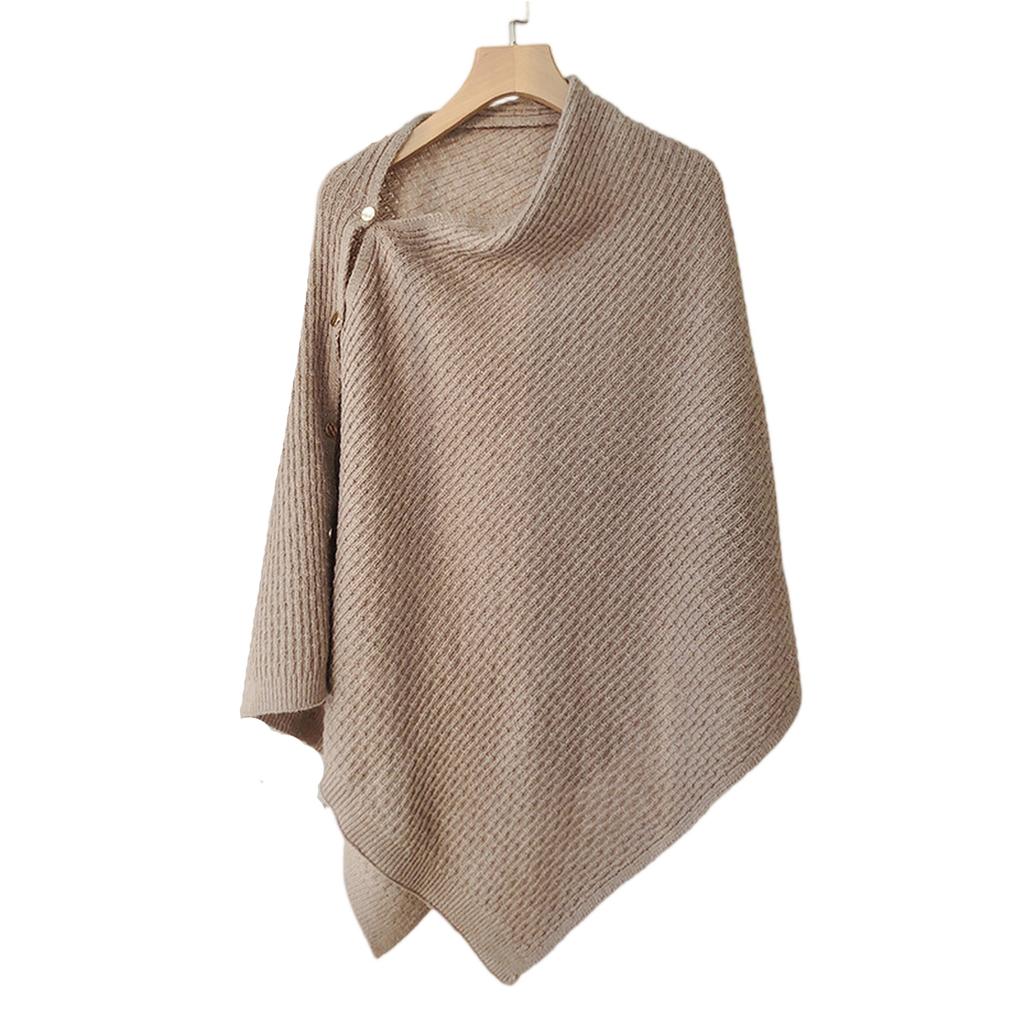 Ladies' Fashionable Knitted Shawl Cape With Buckle Yarn Plaid Scarf, Women's Versatile Warm Plain Weave Shawl