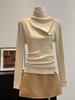 Korean Style High Neck Asymmetrical Long Sleeve Knitwear - Autumn Women's Slimming Sweater Top