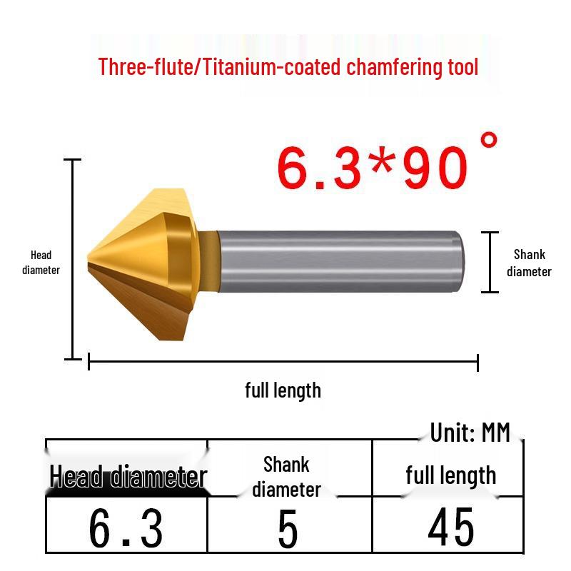 Cobalt Titanium-Plated Chamfering Drill for Stainless Steel - Single/Triple-Edge Countersink & Deburring Tool.