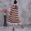Johnature Vintage Style Contrast Stripe Hooded Casual Knit Coat Woman Autumn Fashion Long Sleeves Chinese Style Coat