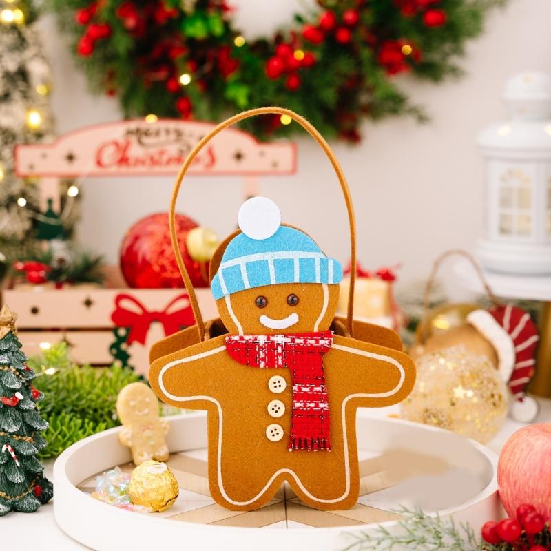 Festival Double Sided Gingerbreads Handheld Bag Durable Cloth Materials Spacious Holiday Gift Storage For Home Office Christmas Decoration