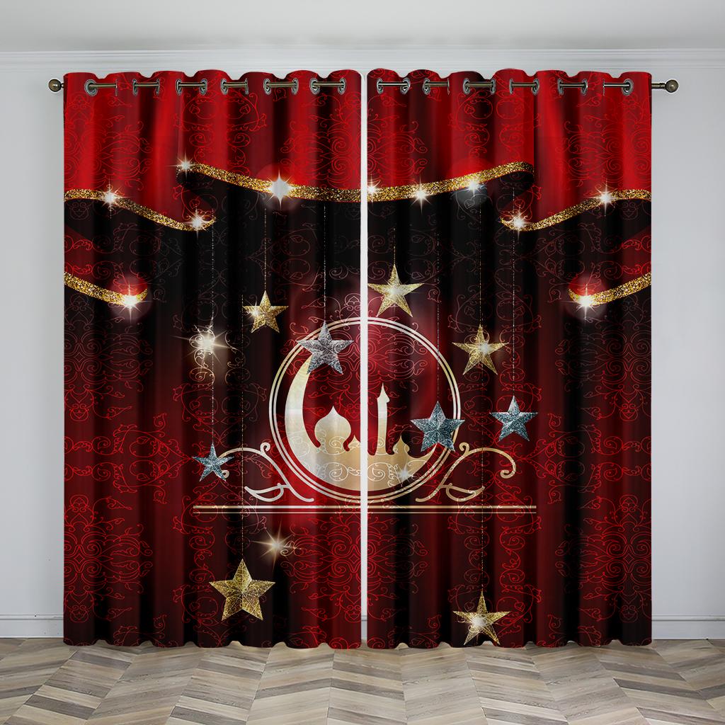 Islamic Traditional Festivals Eid Decorative Curtains 2 Panel Deluxe Living Room Bedroom Window Decorative Curtains