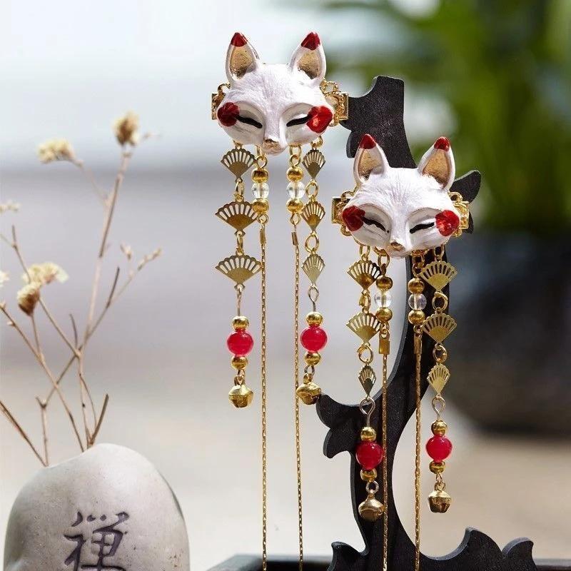 

Ancient Style Hair Accessories Han Element Headdress Hanfu Accessories Cute Girl Heart Fox Animal Tassel Costume Hairpin Clip fox