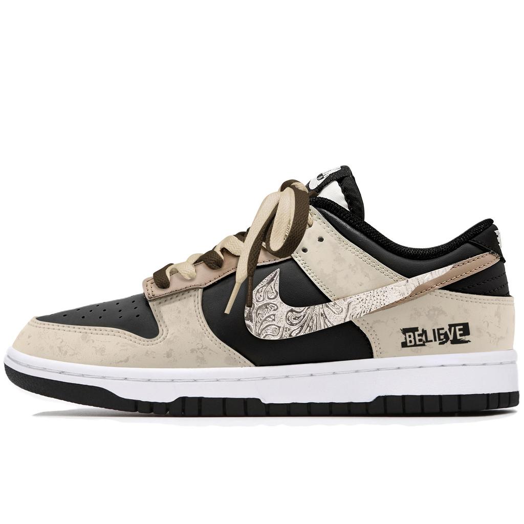 Nike Dunk Rutschfest Abriebfest Niedrig geschnittene Skateboard-Schuhe Unisex Schwarz Beige Braun DD1391-100(Team1921-A-)