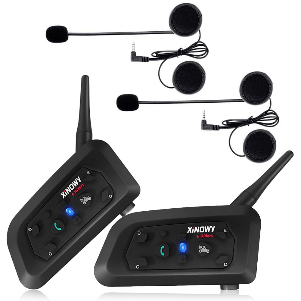 Mihono 6Riders Motorcycle Intercom of V6Pro Upgrade Simultaneous Bluetooth 1200M Talk Earphone Music IP65 Japanese Instruction Approval (Set 2)