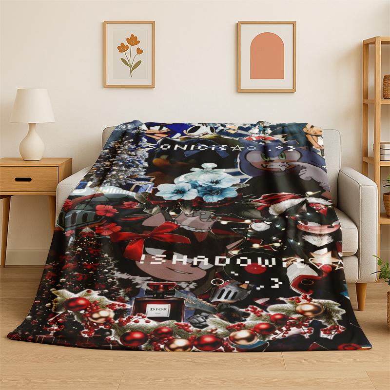 Classic S-Sonic Cartoon Game Flannel Blanket Soft Warm Throw Blanket for Bedroom Living Room Bed Travel Camping Picnic Gift