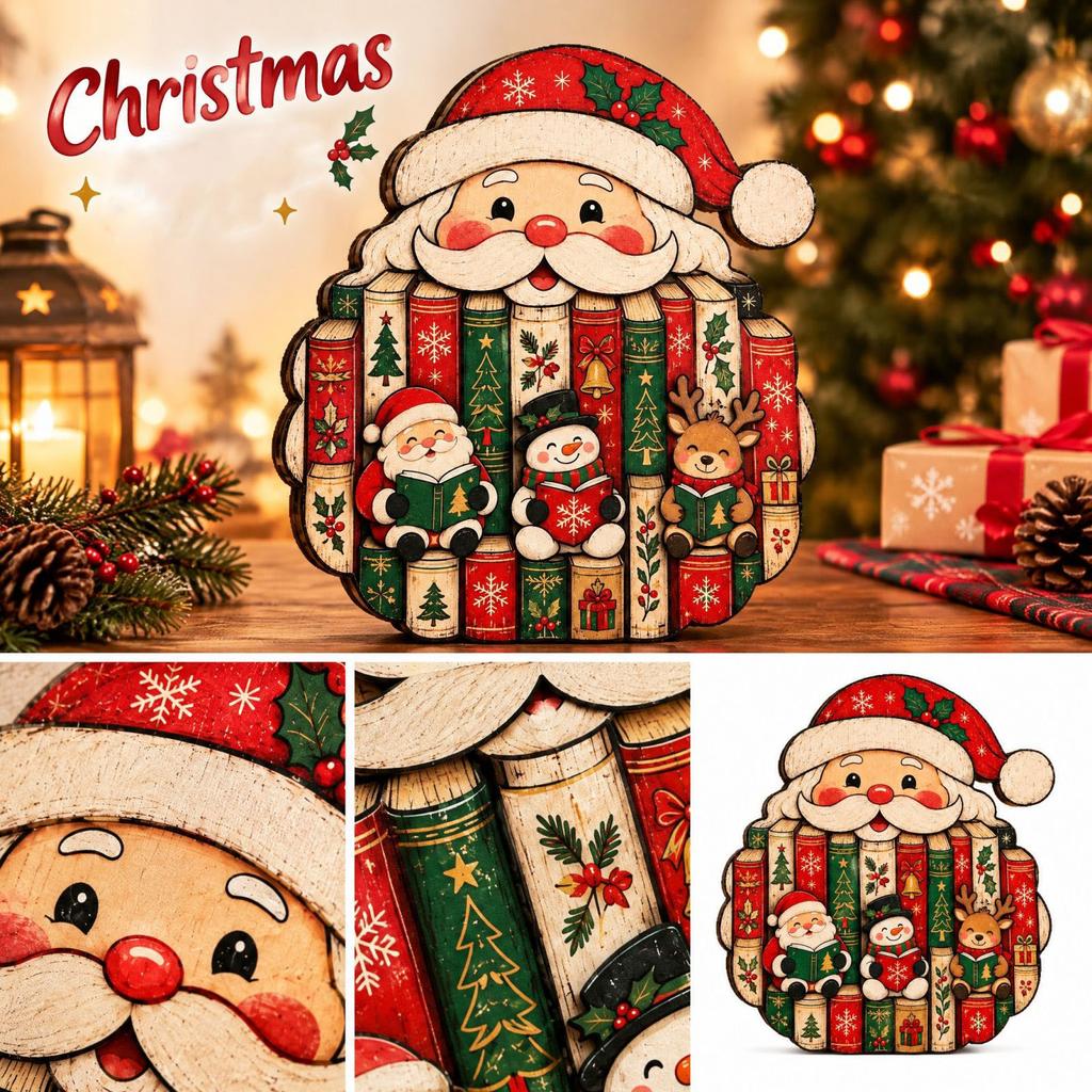 2D Christmas Decoration Book Desktop Ornament for Holiday Tabletop Display