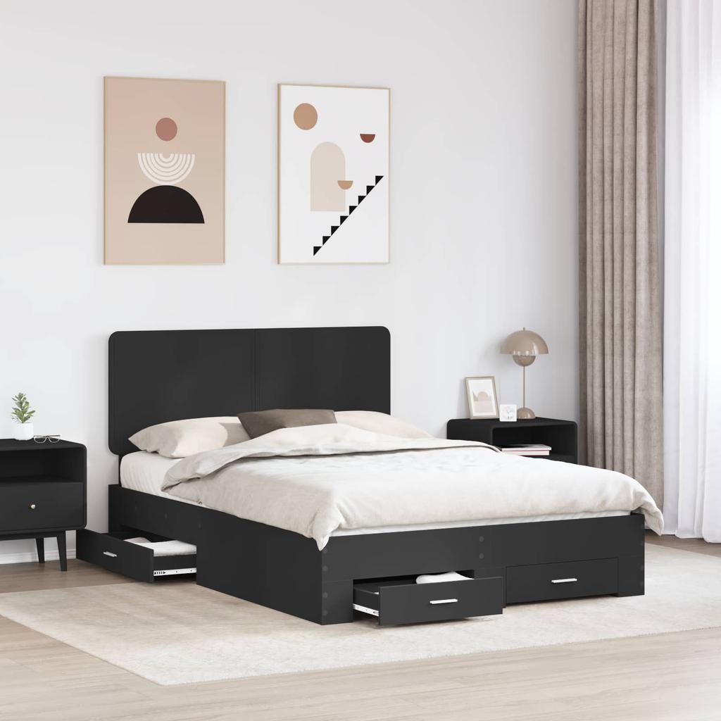 Storage Bed Frame with Headboard Black 140 X 190 Cm Particleboard