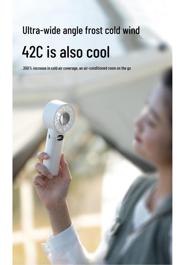 2026 Handheld USB Fan: Portable, 100-Speed, Strong Wind, Ice Pack, Digital Display