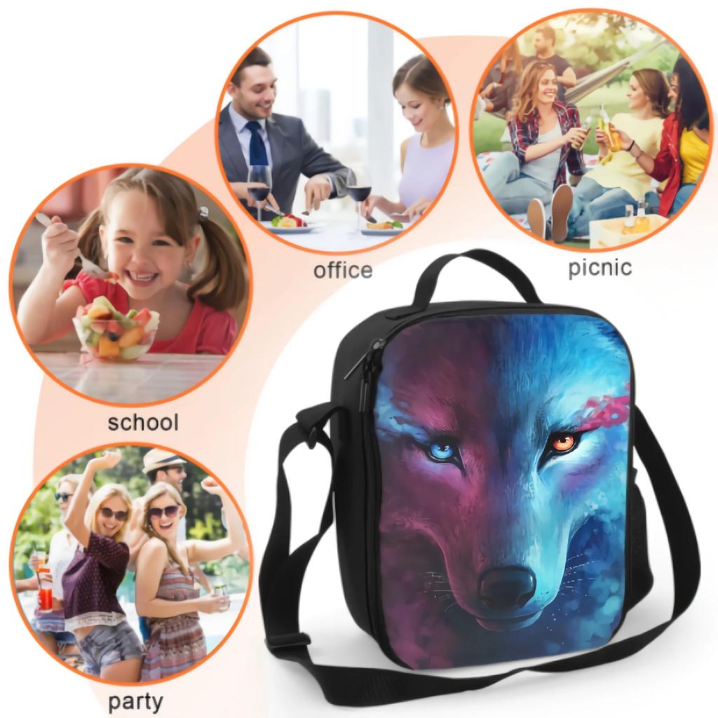 Cute Wolf With Galaxy Sky Insulated Lunch Bag for School Work Office Picnic Animal Head Face Tote Lunch Box Containers