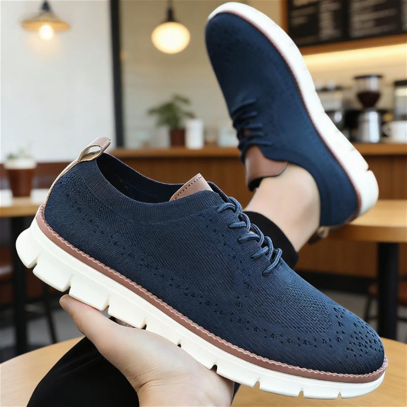 Classic Men Casual Shoes Breathable Brogue Flats Cushioning Color Blocking Design Dress Shoes VErsatile Business Light Sneakers