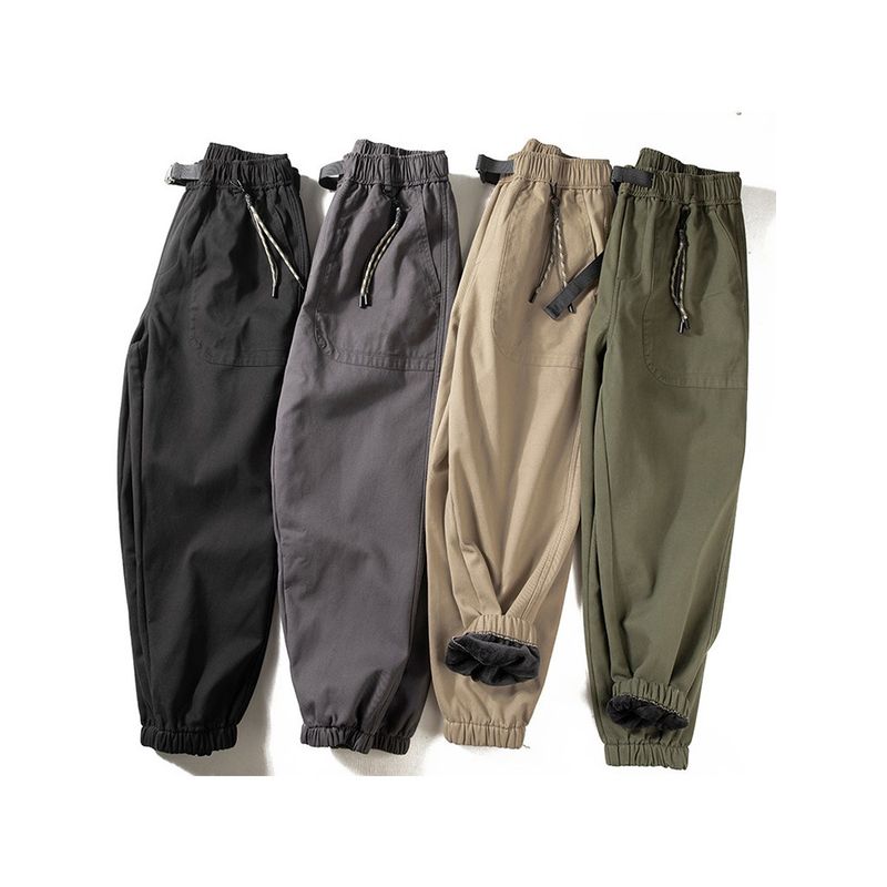 Cargo Pants Men's Winter Fleece-lined Thick Casual Trousers Bags Japanese-Style Retro Functional Thick Heattech Ankle Banded Pants Tide