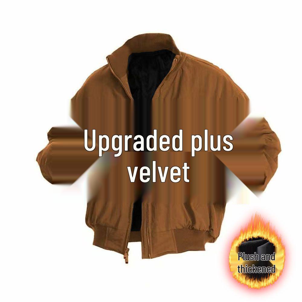 Men's Fleece-Lined Retro Jacket, Autumn/Winter, Stand-Up Collar, High-End, Versatile Solid Color