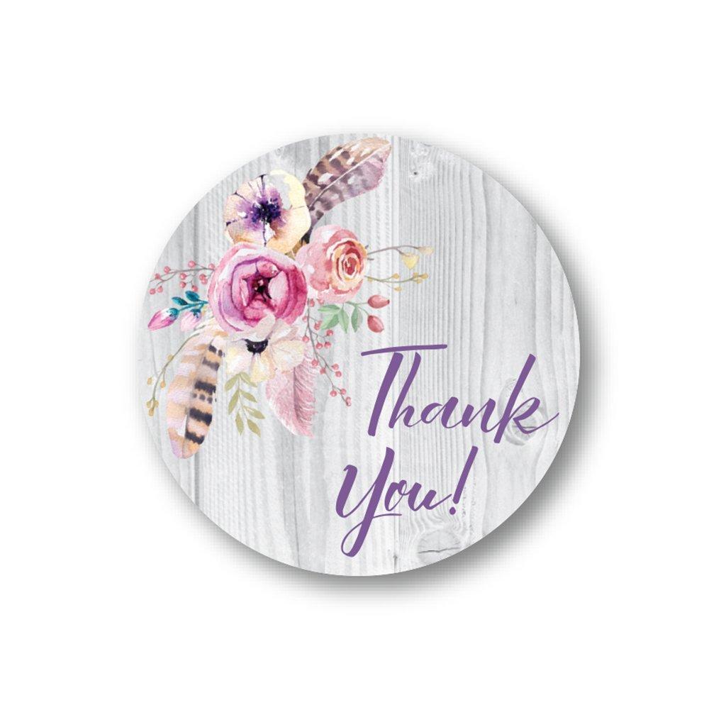 50Pcs Per Wad 1inch Floral Thank You Sticker Thank You Adhesive Label Scrapbooking for Envelope Seal Stationery Sticker