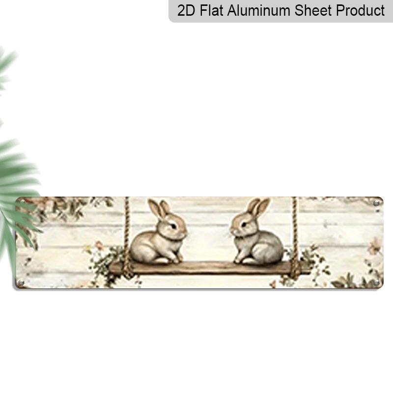

1pc 15.7×3.94inch Metal Sign Vintage Rustic Bunny Swing on Brick Wall Decorative Metal Sign for Home Farmhouse Decor Wall Art Aluminum Painting Ideal 40cm x 10cm