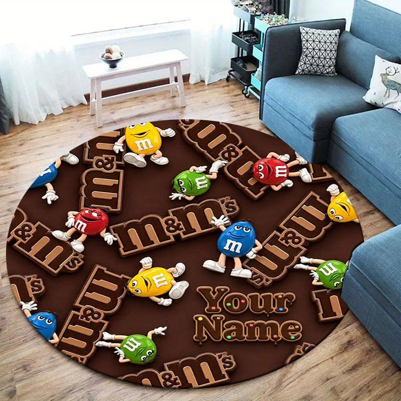 M&M's Custom Name Round Area Rug,Carpet Rug for Living Room Bedroom Sofa Playroom Decor,Non-slip Floor Mat