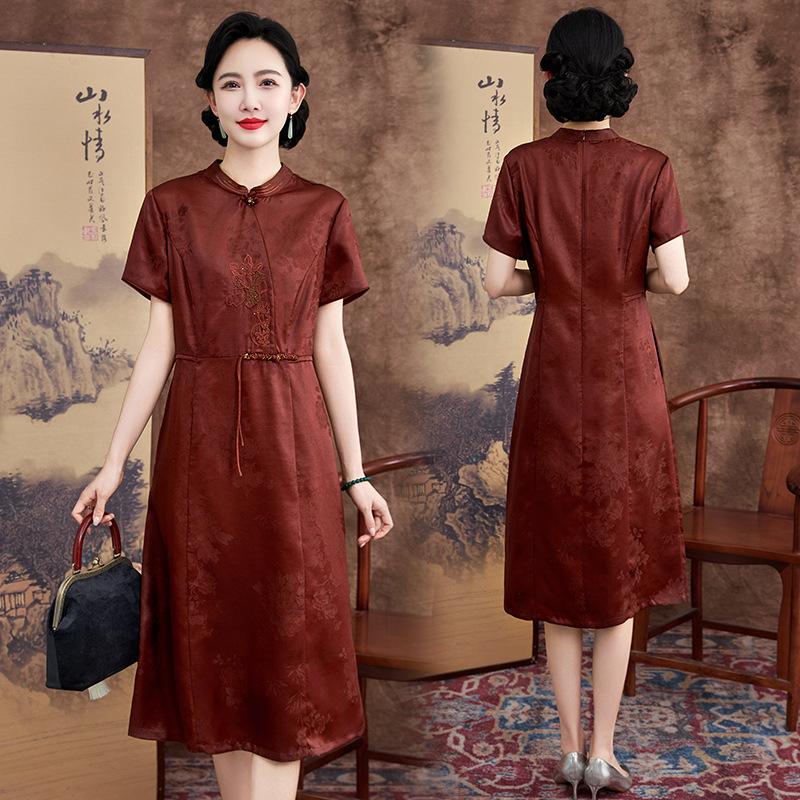 Red Butterfly Fragrant Cloud Yarn New  Silk Dress Large Size Embroidered Mulberry Silk Skirt
