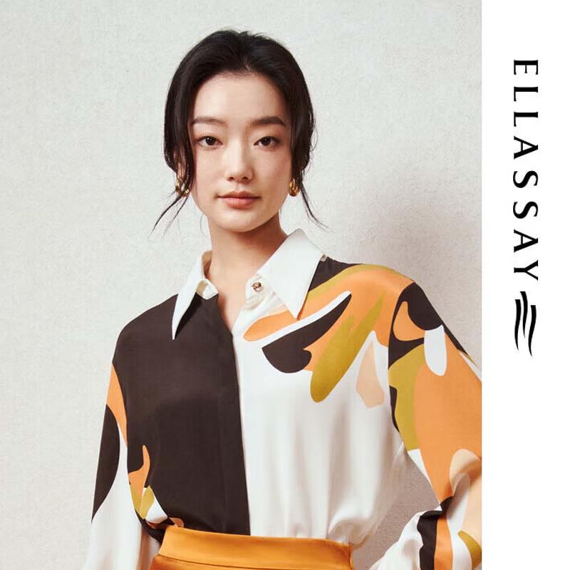 ELLASSAY Women s Elegant Silk Blend Printed Shirt M