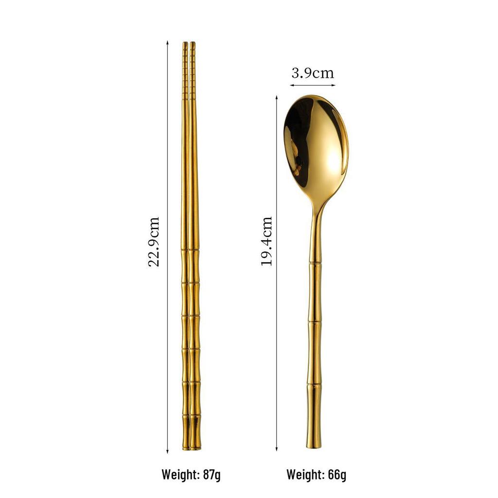304 Stainless Steel Bamboo Joint Cutlery Set: Steak Knife, Dinner Fork, Dessert Spoon, Chopsticks - Elegant Gift for Hotels & Boutiques