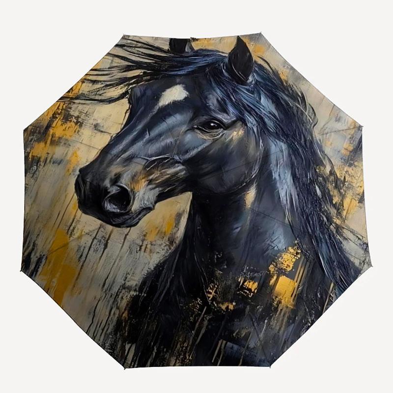 1pc Horse Abstract Automatic Open/Close Umbrella, Portable Folding Umbrella for Travel, Themed Events064