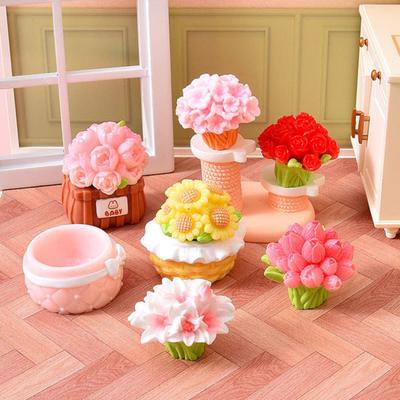 Mini Resin Artificial Flower Miniature Dollhouse Flower Accessories Tiny Potted Plants Ornament for Micro Landscape Doll House Fairy Garden Decoration