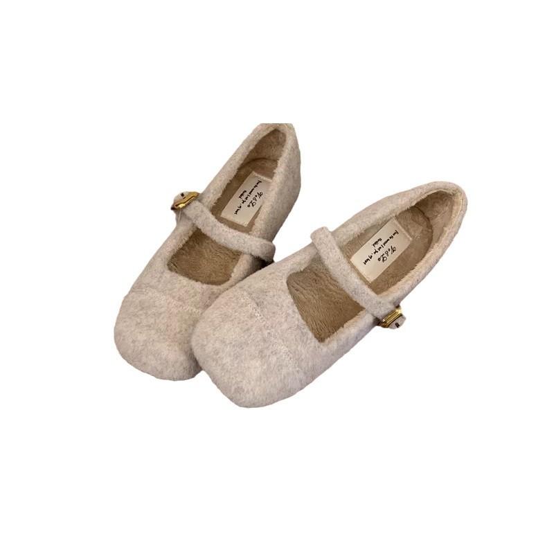 Fairy Foreign Style Fluffy Shoes Female Winter Wear French Evening Temperament Women Velvet Mary Jane Single Shoes Flat Cotton Shoes