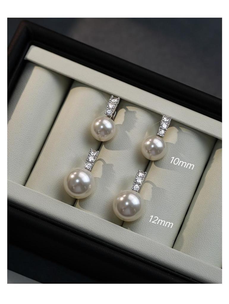 925 Sterling Silver Pearl Earrings with Zircon Studs - Elegant Women's Luxury French Socialite Earrings & Ear Cuffs