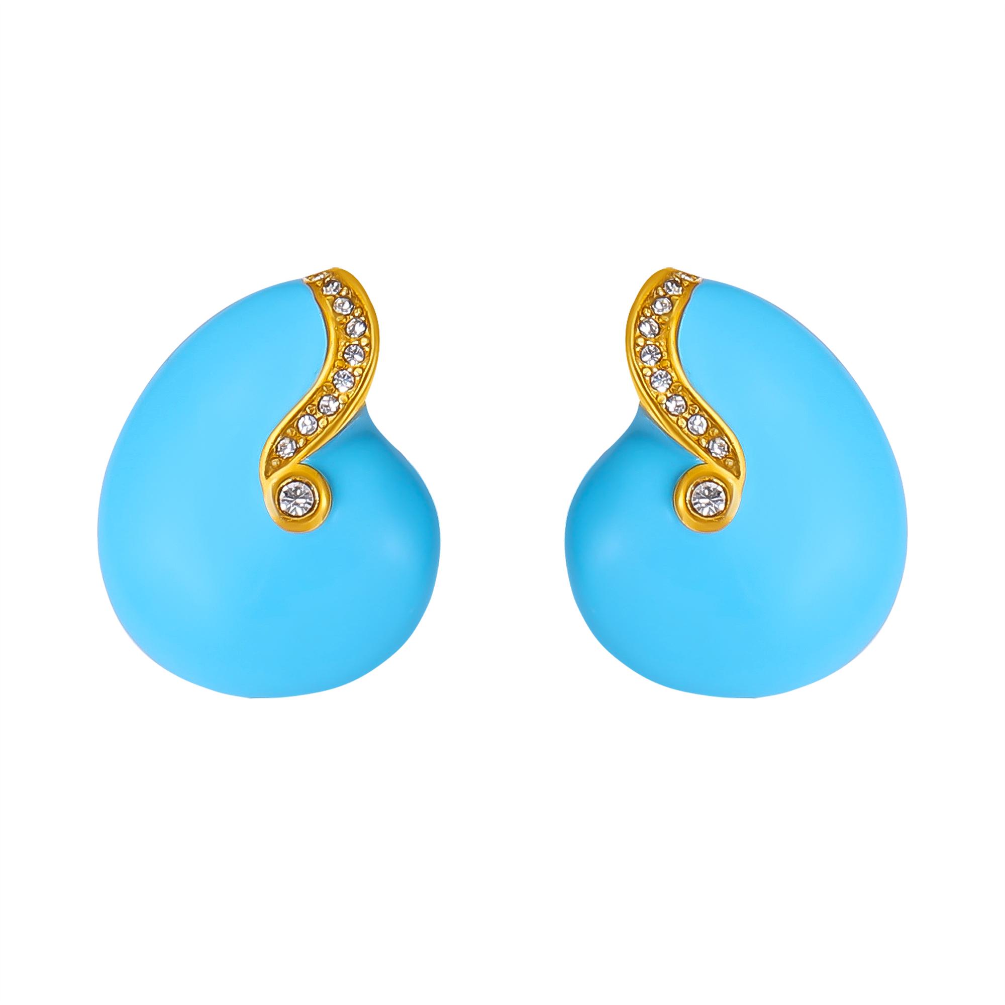 

Серьги-пусеты из нержавеющей стали в форме ракушки с трехцветной эмалью для женщин, с маленьким цирконом с позолотой 18 карат