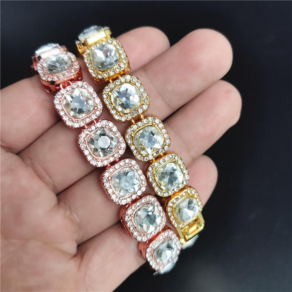 Hip Hop Plně Křišťálové 13mm Čtvercové Tenisové Náramky pro Muže Ženy Bling Kamínkový Kubánský Řetízek Luxusní Šperky
