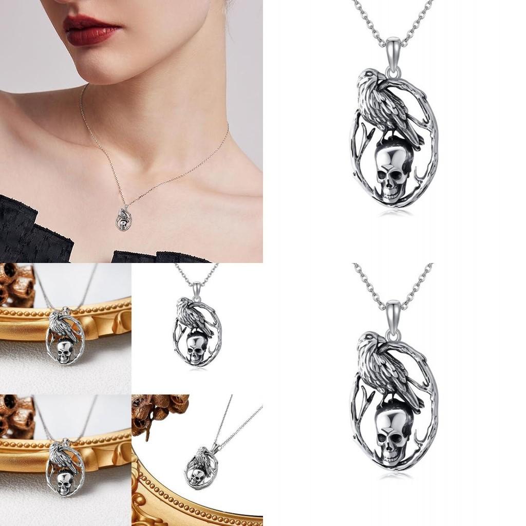Retro Skull Pendant Necklace In Geometric Shape With Crow Shape Design For Fashion Lovers
