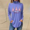 Women's Fashionable Loose-Fit High-Neck T-Shirt With Christmas Print Long-Sleeved Top