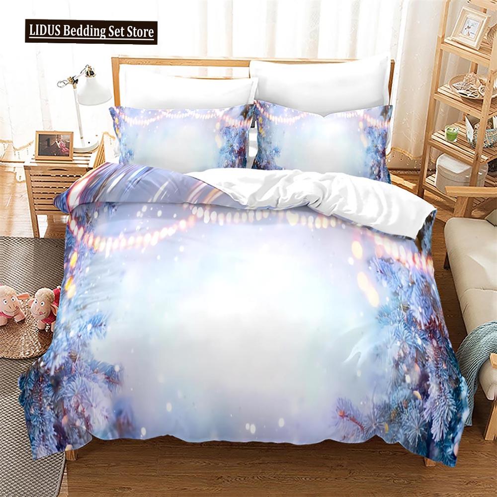 Christmas Duvet Cover Set King Size Snowflake Bells Pattern Festival Bedding Set Polyester Comforter Cover For Kids Boys Girls
