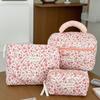 1pc/set Floral Quilted Makeup Bag, Multifunctional Makeup Bag, Large Capacity Travel Makeup Box, Cute Portable Toiletry Bag Set