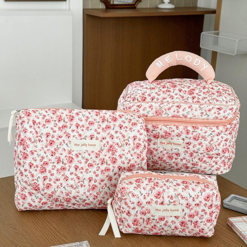1pc/set Floral Quilted Makeup Bag, Multifunctional Makeup Bag, Large Capacity Travel Makeup Box, Cute Portable Toiletry Bag Set