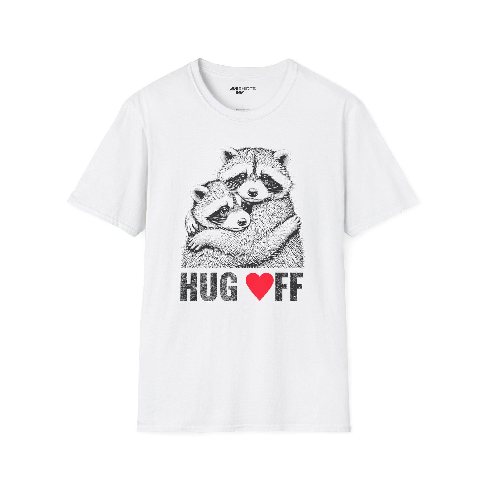 Hug Off/ Engraving-Style Hugging Raccoons T-Shirt/ Unisex Softstyle T-Shirt S