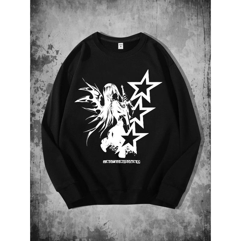 Y2K Graffiti Star Print Men's Casual Sweatshirt.