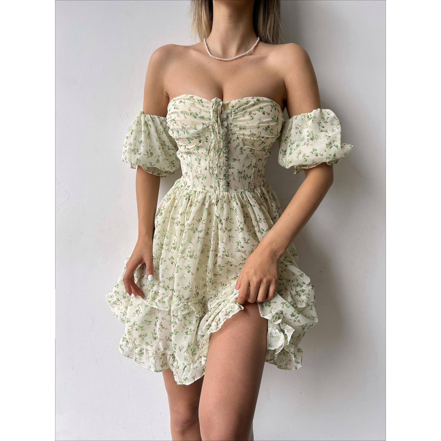 

Длинное женское мини-платье с цветочным принтом