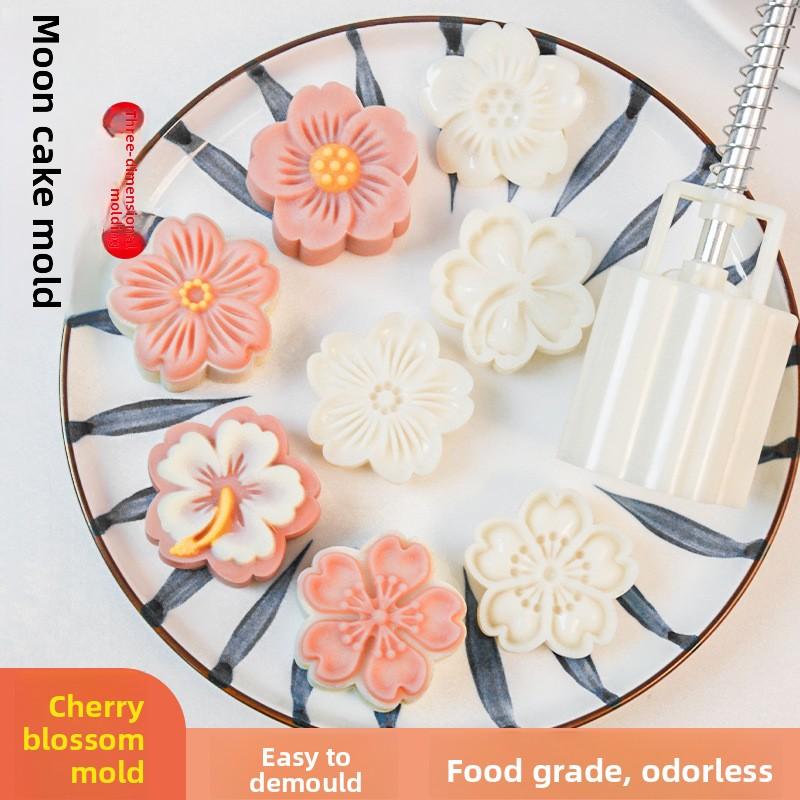 New Mid-Autumn Festival Mooncake Mold, Three-dimensional Cherry Blossom Hand-pressed Home Ice Skin Baking Mold