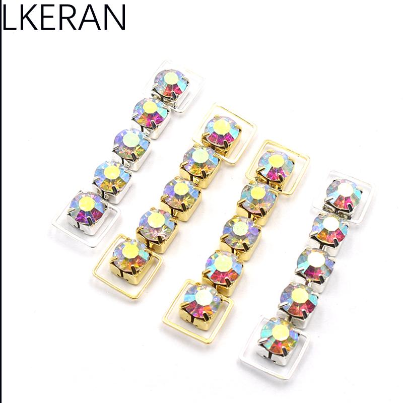 New 10Pcs13 * 55MM Single Row Fully Transparent Rhinestone Bikini Connection Button Swimsuit Bikini Decorative Metal