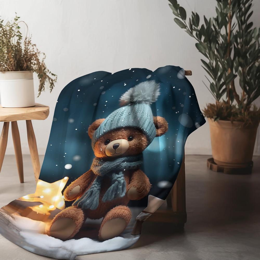Tuniu Cute Teddy Bear Fleece Blanket for Sofa Bed Room Warm Throw Soft Cozy Gift