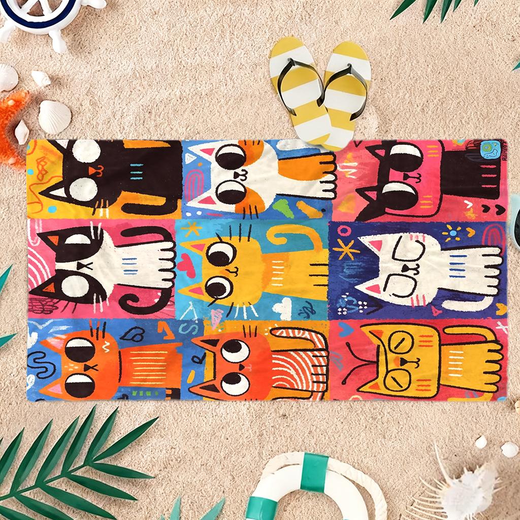 Cat Nine-Grid Photos Beach Towel Large Quick-Drying Towel Suitable For Beach Yoga Pool Gym Sport Home Towel Sand Free Towel