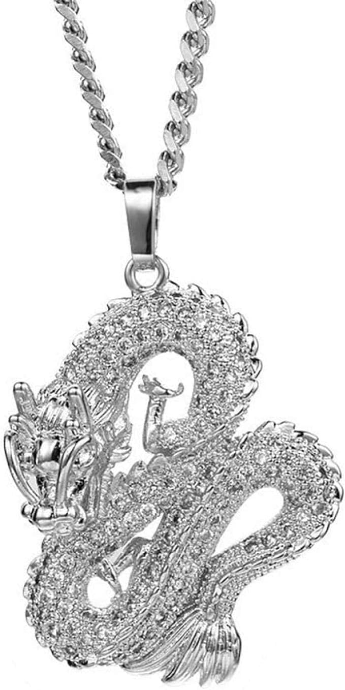 

SUNYOBAO Gold Zirconia Dragon Pendant Necklace with Silver Ideal for Protection from Evil and Good Fashion Accessory Men s Accents, Luck, (Silver)