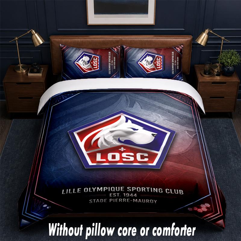 LOSC Lille FC Design Bed Bedding Set 1 Duvet Cover + 2 Pillowcases Soft Breathable Household Bed Linens