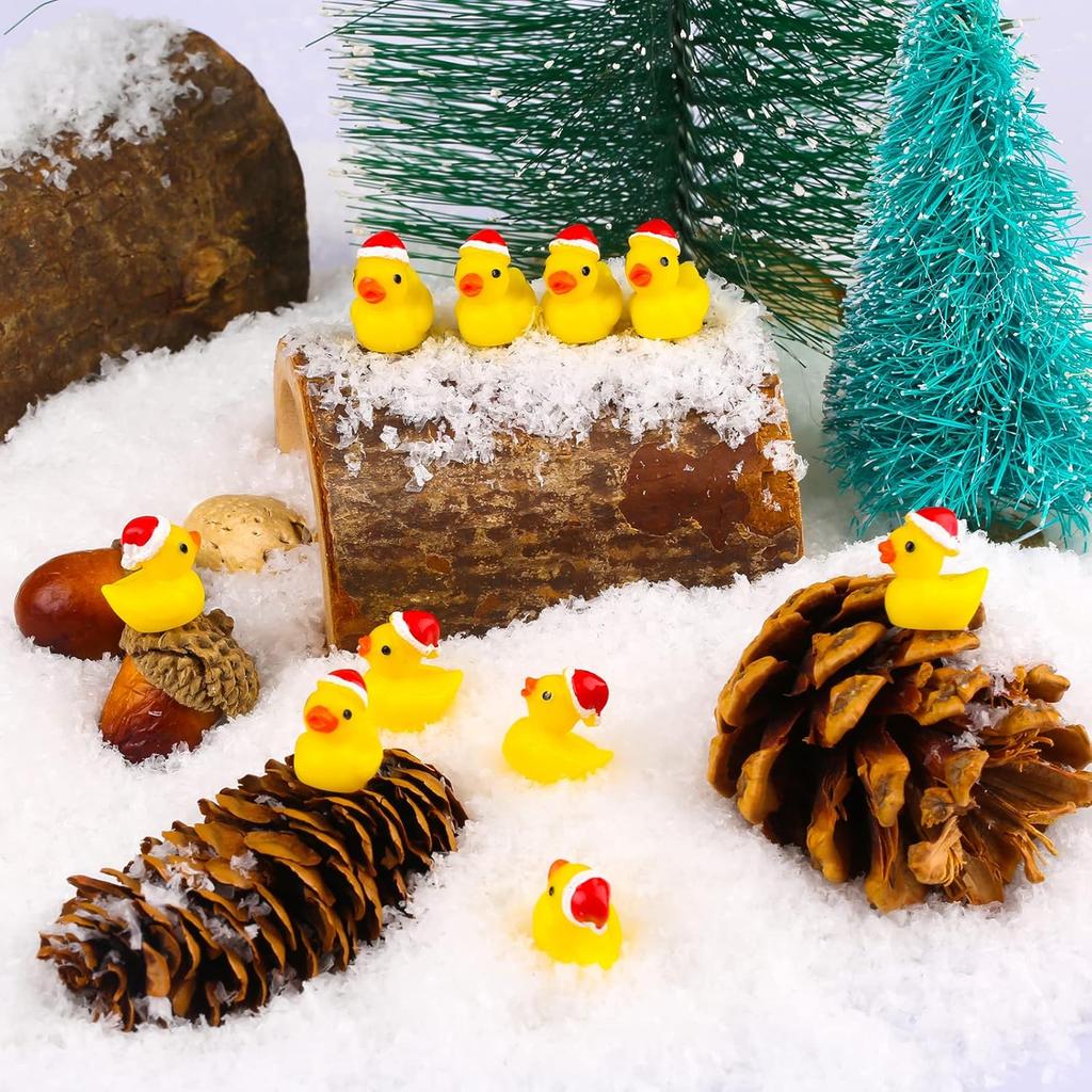 100/50Pc Mini Christmas Resin Ducks Tiny Miniature Ducks With Xmas Hat Figures For Craft Home Prank Game Dollhouse Party Decor