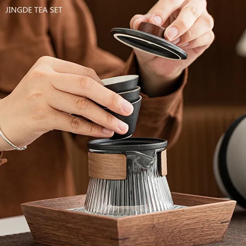 Exquisite Ceramic Outdoor Travel Tea Set One Pot Three Cups Storage Bag Set Portable Tea Pot and Cup Set Zen Tea Infuser