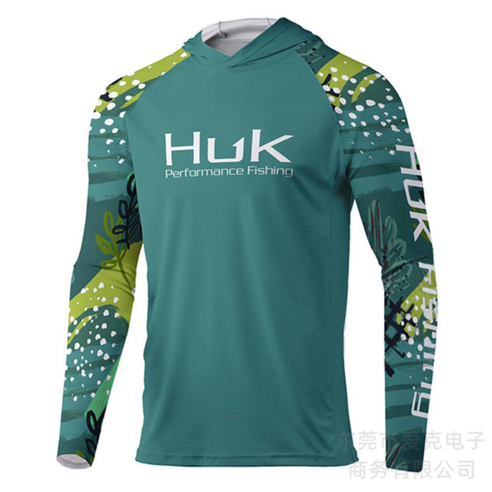 Hooded fishing suit, summer quick-dry long-sleeve men's T-shirt, outdoor sportswear, sun-protection shirt, lure fishing suit, breathable
