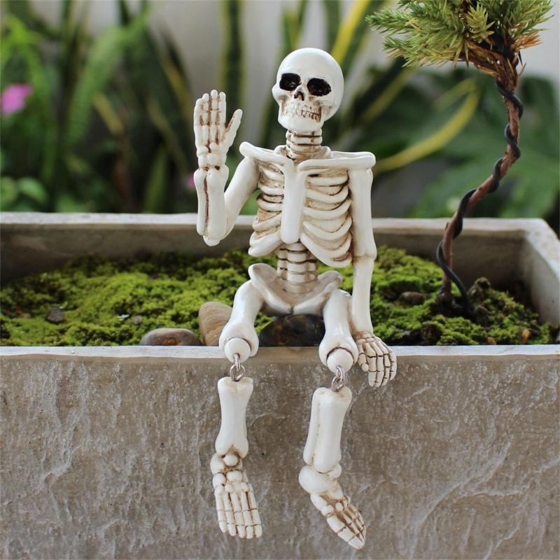 Realistic Waving Skeleton Miniature Figurine Handcrafted Resin Art Ornament Perfect For Halloween Holiday Decors Gift