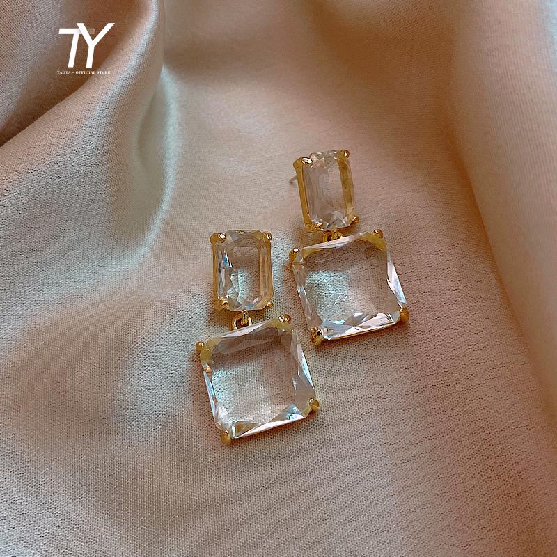 2026 new transparent glass block women's Earrings luxury Party Jewelry sexy girls unusual Christmas Earrings Fashion Accessories