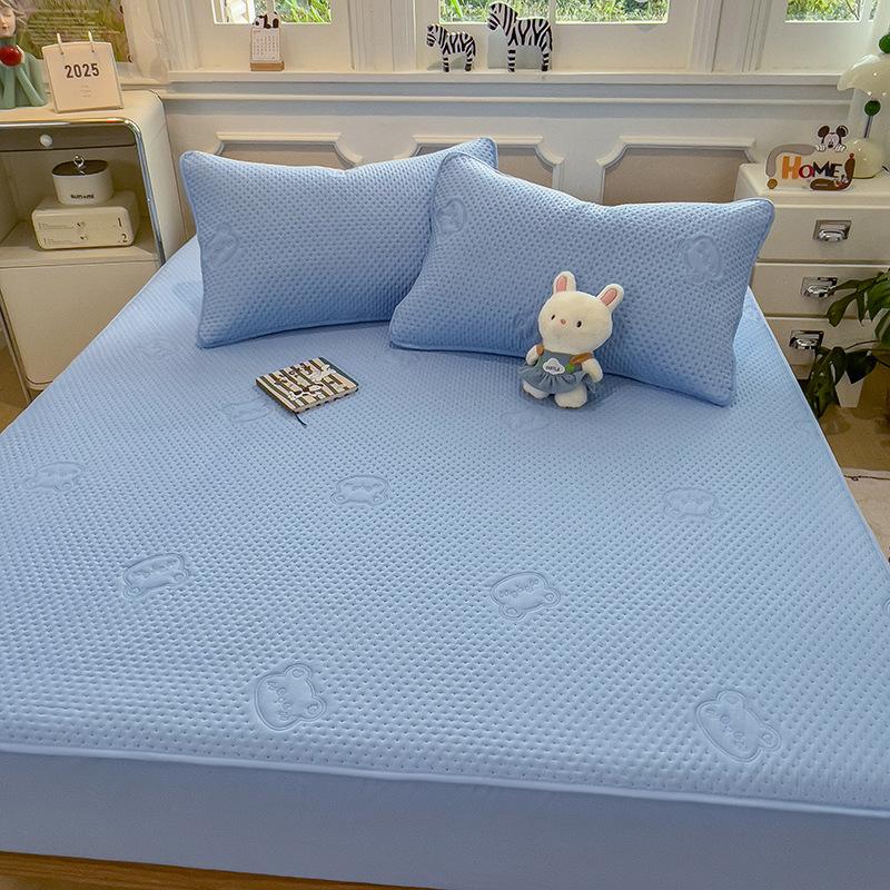 New Quilted Fitted Sheet, Washed Cotton Single Piece All-inclusive Bed Cover, Mattress Protector, Dormitory Single All-inclusive Bed Sheet