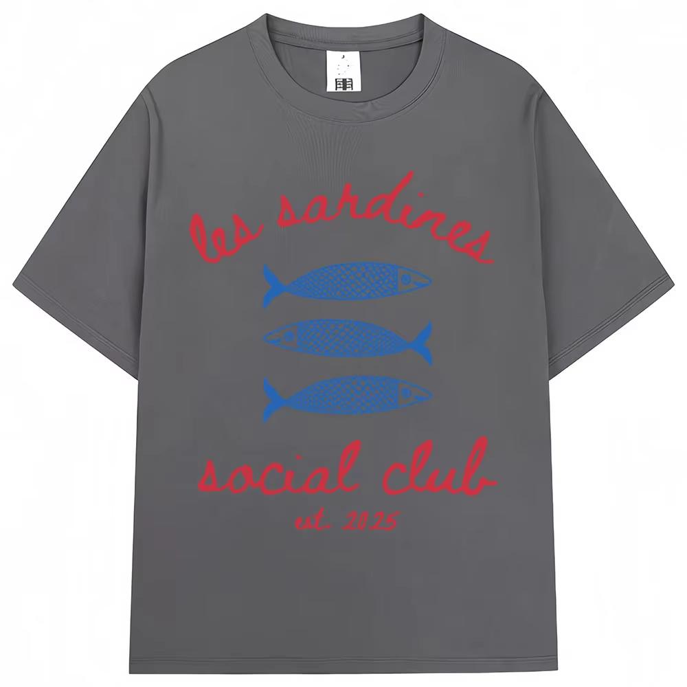 

Les Sardines Social Club Graphic T Shirt Summer Fashion Vintage Unisex Women Short Sleeve Top pure Cotton Casual Tees Streetwear 4XL